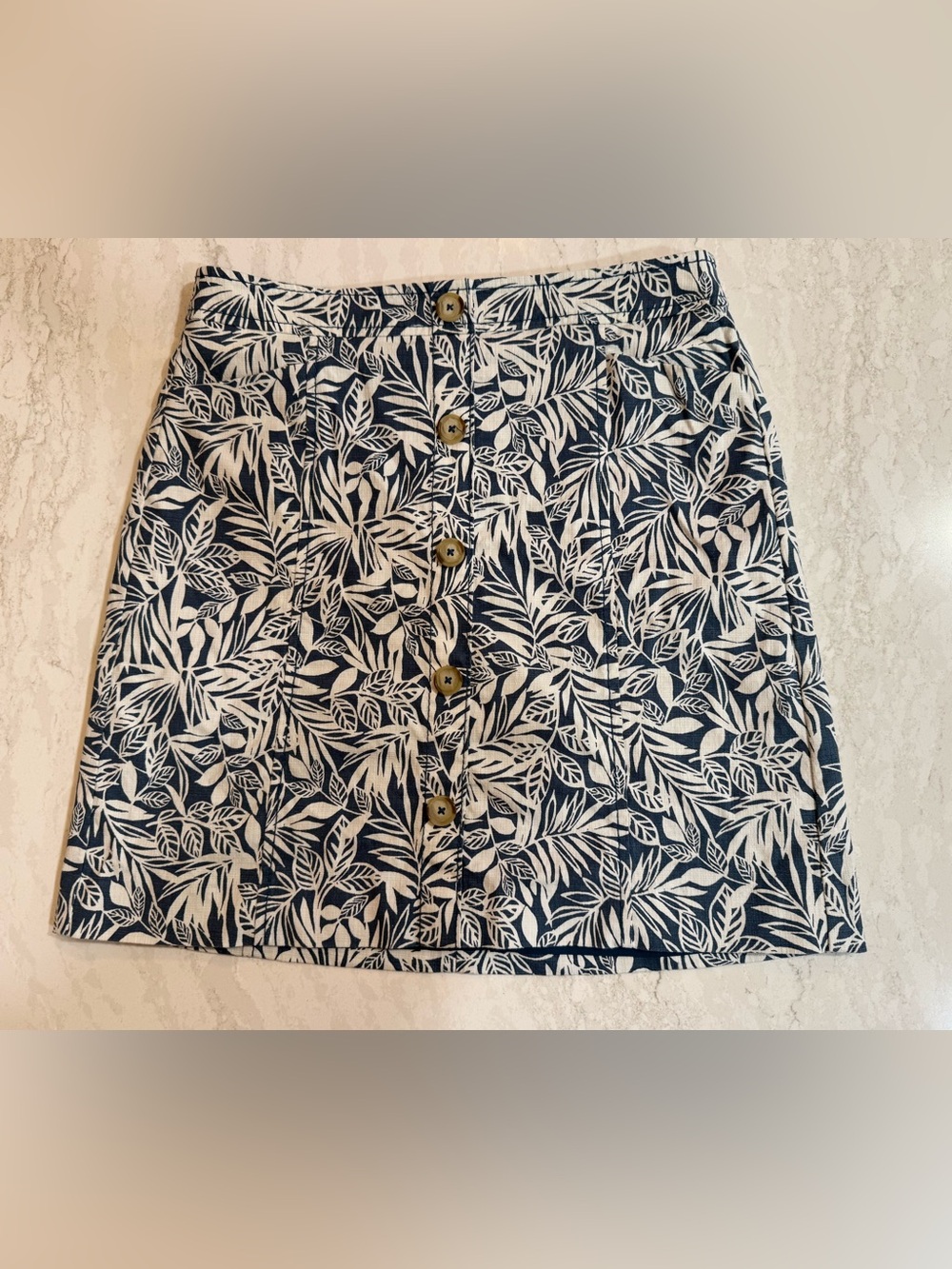🏝️ LOFT Tropical Print Blue & Ivory Mini Skirt w/ Buttons & Pockets Size 4
